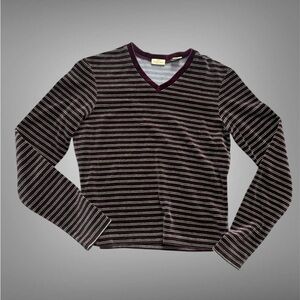 Vintage the limited Striped V-Neck Long Sleeve velour Top